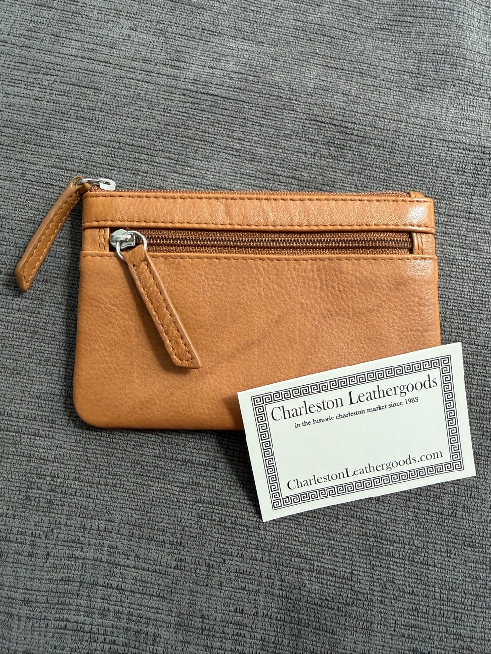 Charleston Leathergoods Tan Leather Zip Pouch